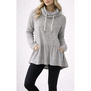 Betsey Johnson Performance Marled Gray Cowl Neck Pullover Top Size L